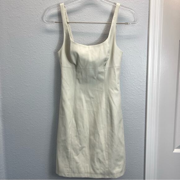 Maeve Cream Faux Leather Square Neck Mini Dress - Picture 2 of 10